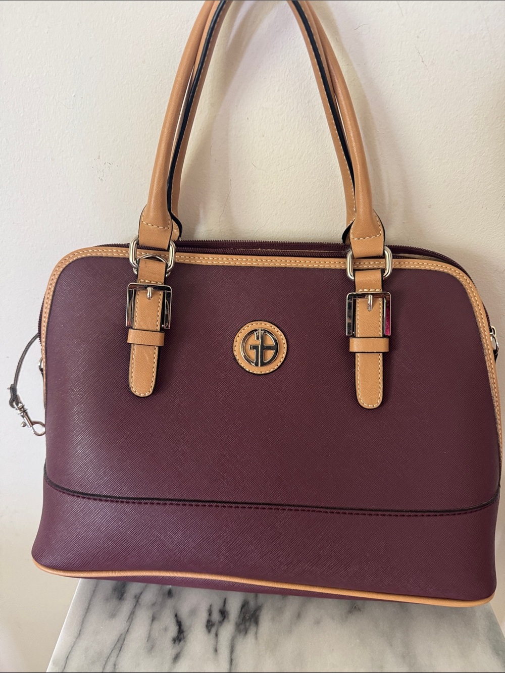 Giani Bernini Burgundy Satchel with Tan Handles -NWOT